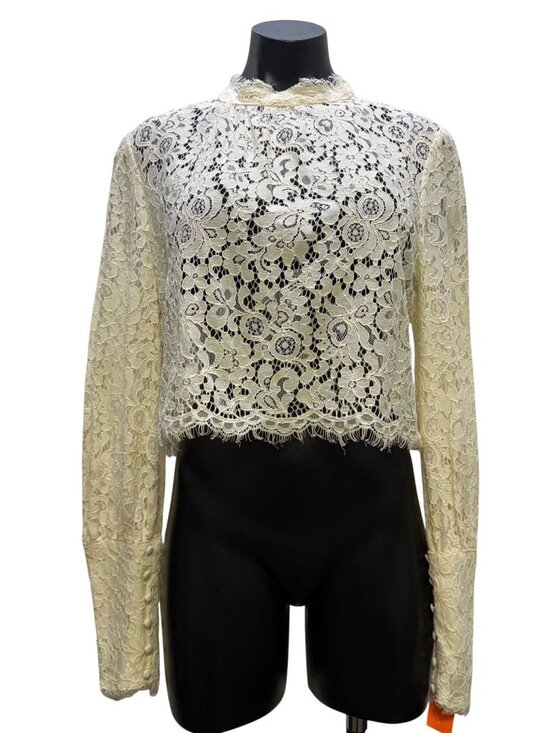 Bardot Tops - Bardot Lace Cropped Blouse Ivory Long Sleeve XL